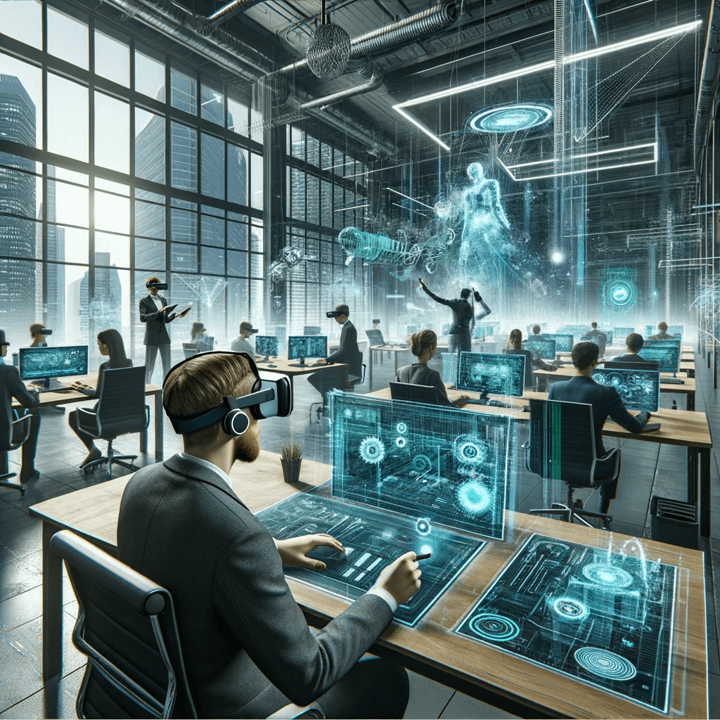 Futuristic office environment for the gamification trends of 2024