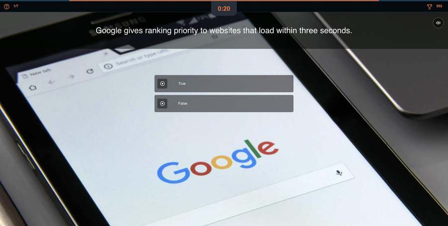 A live Playerence quiz question on screen